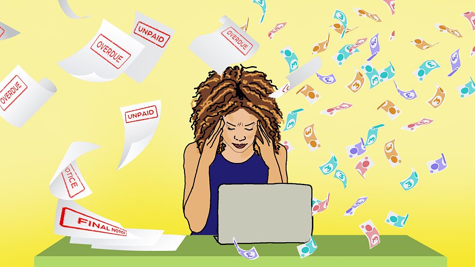 Illustration of woman stressing out about money