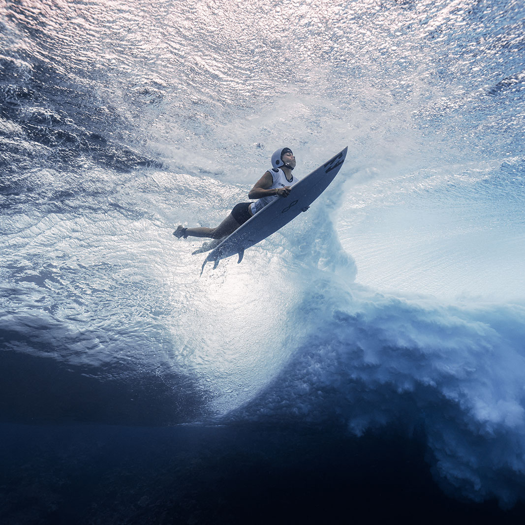 Underwater picture of French surfer Aelan Vaast