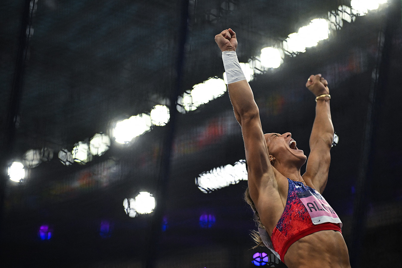 Valarie Allman representing the USA reacts in the women's discus throw final of the athletics event 