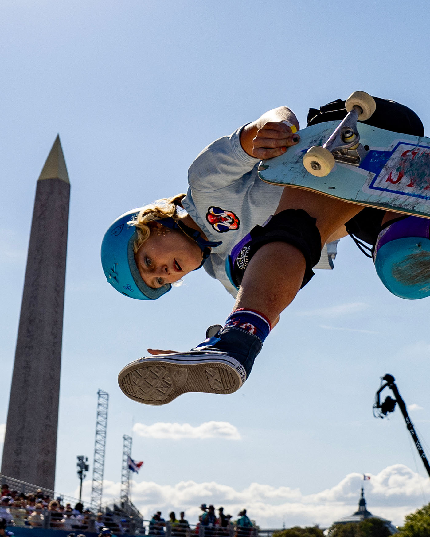 US' Bryce Wettstein competes in the women's park skateboarding final during the Paris 2024 Olympic Games at La Concorde in Paris