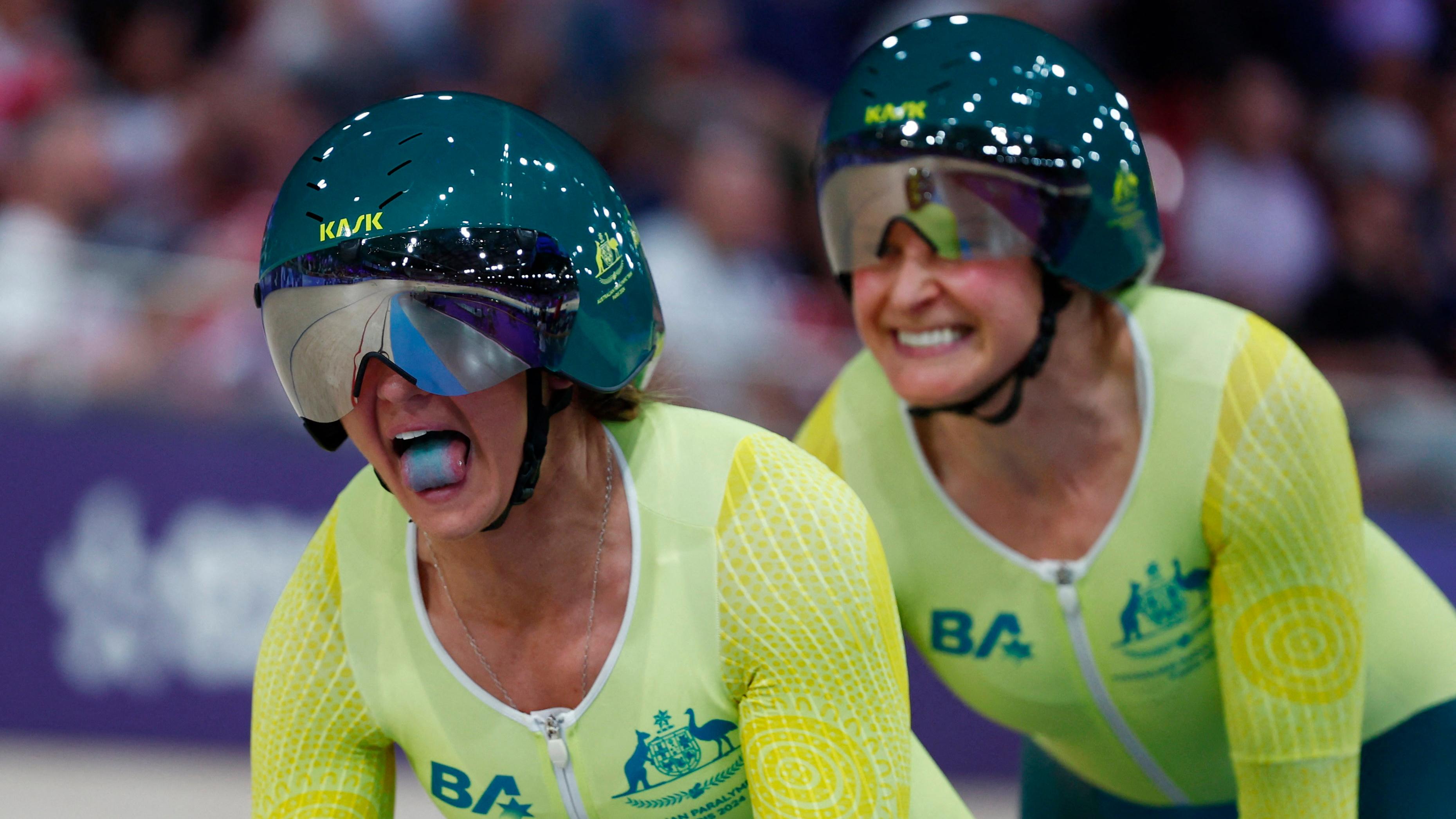 Jessica Gallagher of Australia and pilot Caitlin Ward in action in the Paris Paralympic Games 2024