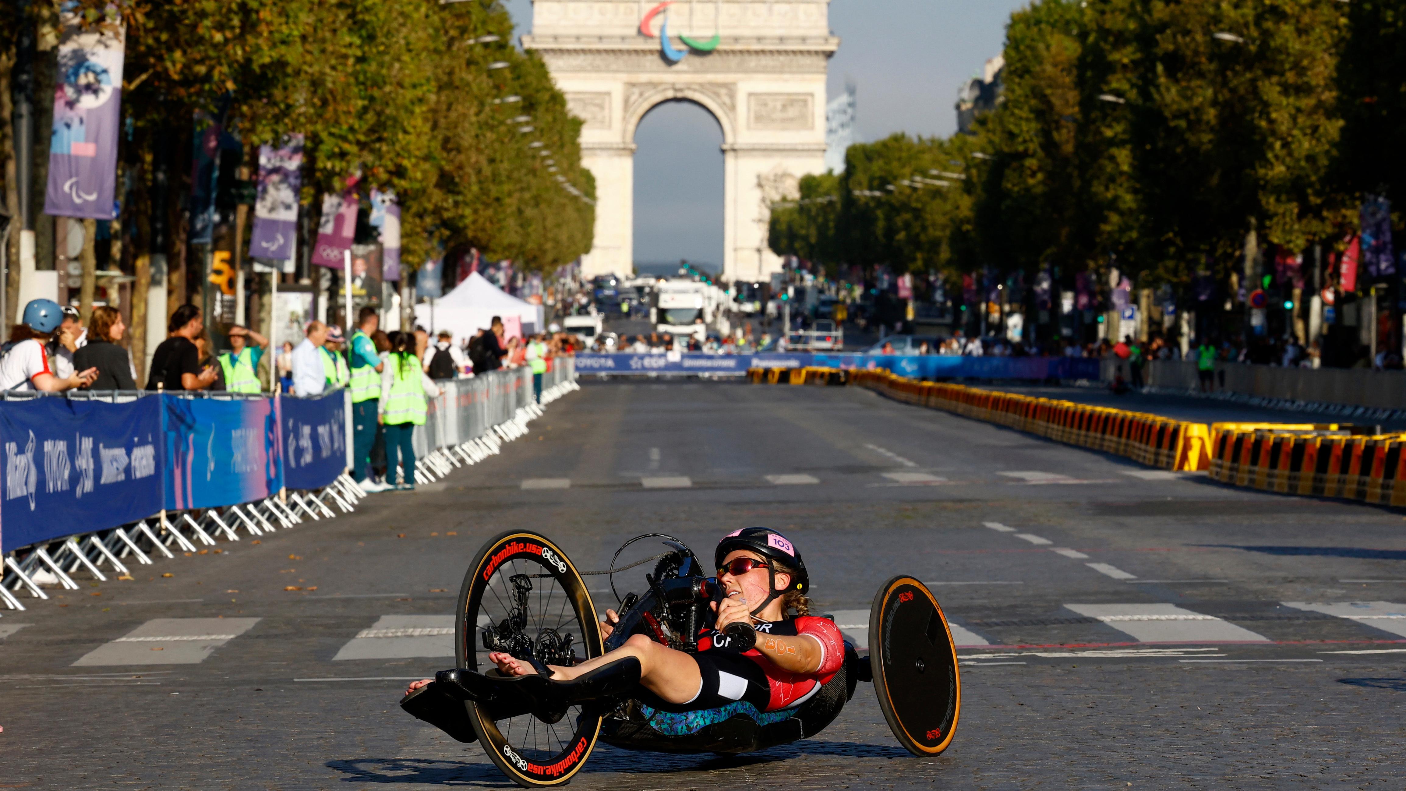 Canada's Leanne Taylor in the women's triathlon at the 2024 Paris Paralympic Games