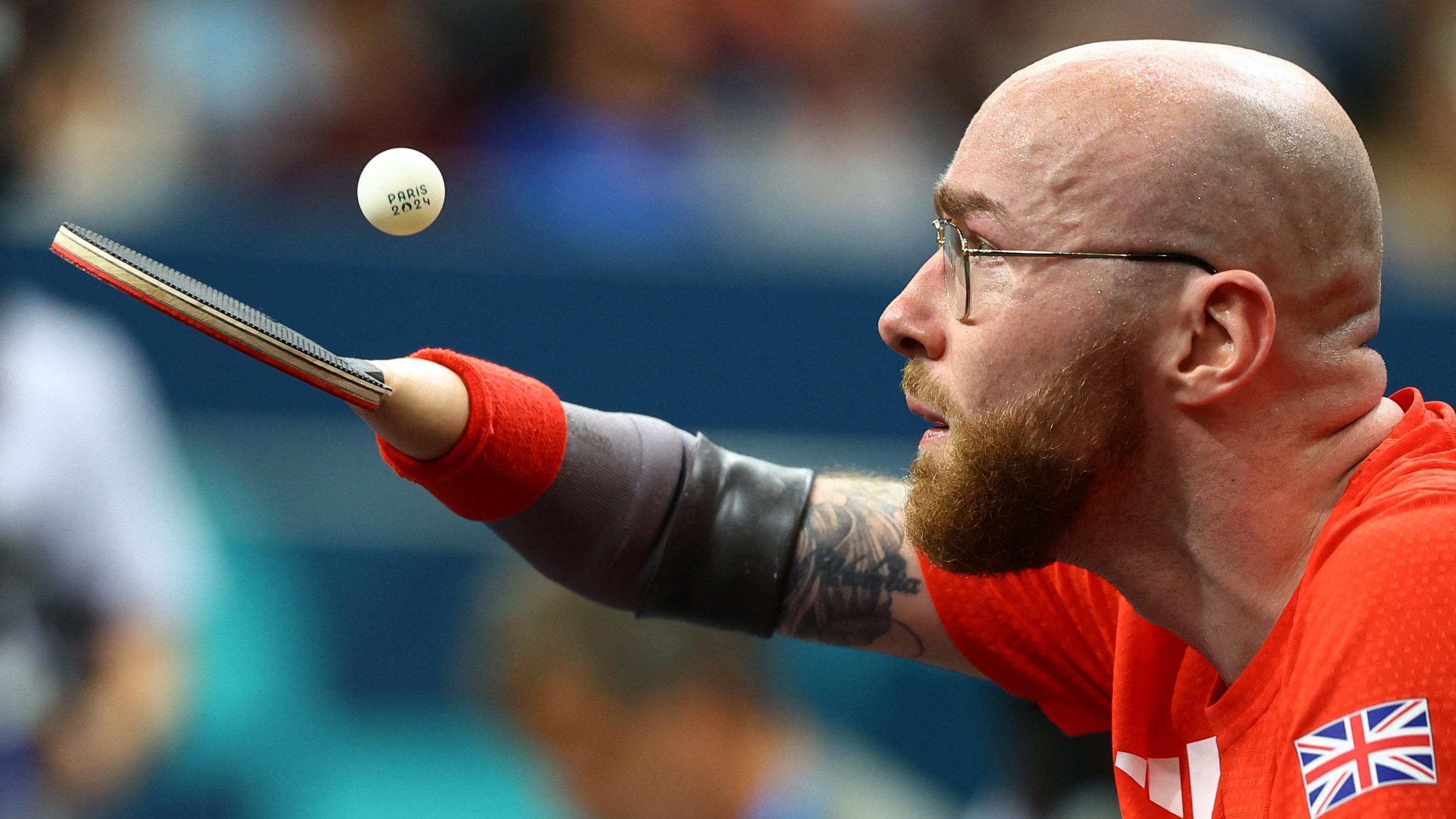 Britain's Martin Perry playing table tennis in the Paris Paralympic Games 2024