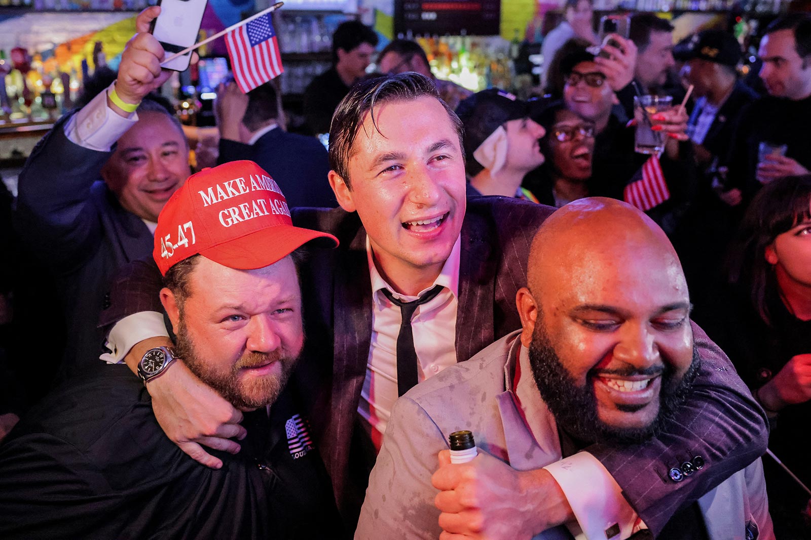 Supporters of Donald Trump at the New York Young Republican Club watch party in Manhattan (Andrew Kelly/Reuters)