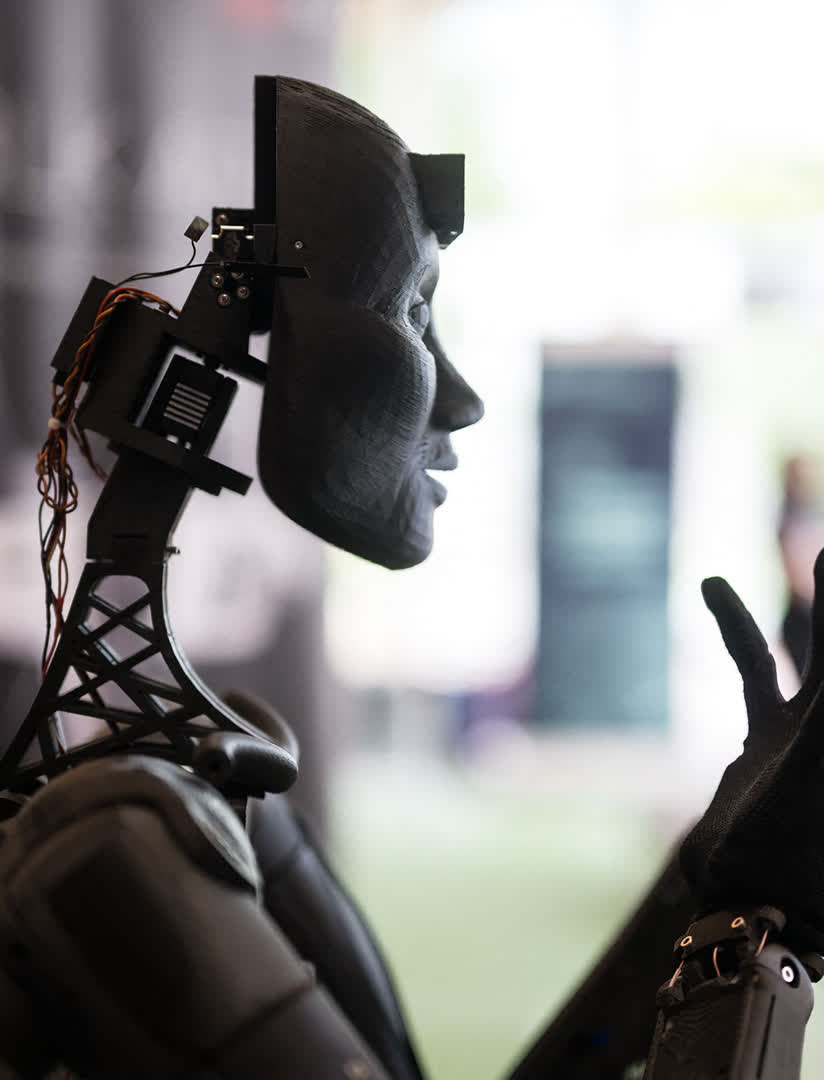 A robot using artificial intelligence is displayed at a stand during the International Telecommunication Union (ITU) AI for Good Global Summit in Geneva, on May 30, 2024.