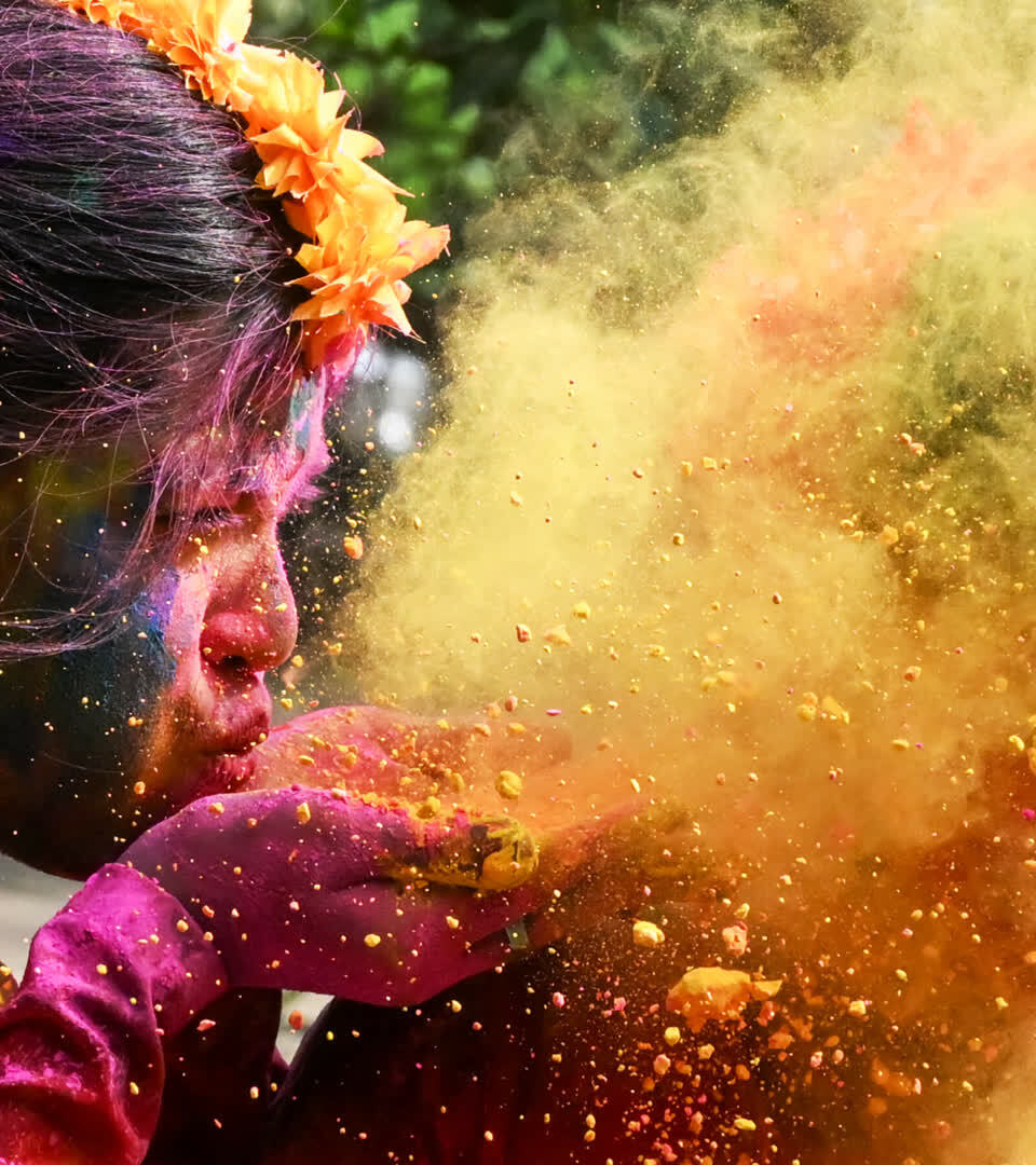 Girls smeared with "Gulal" as they celebrate Holi, the Hindu spring festival of colours, in Kolkata on March 25, 2024.