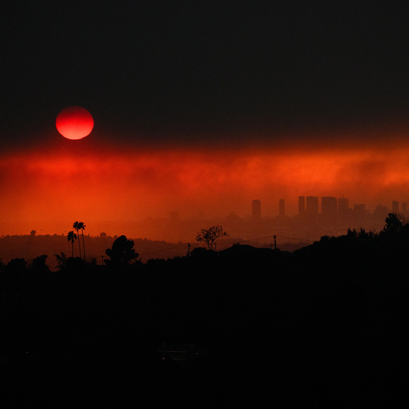 Smoke from wildfires including the Eaton Fire and Palisades Fire in Los Angeles