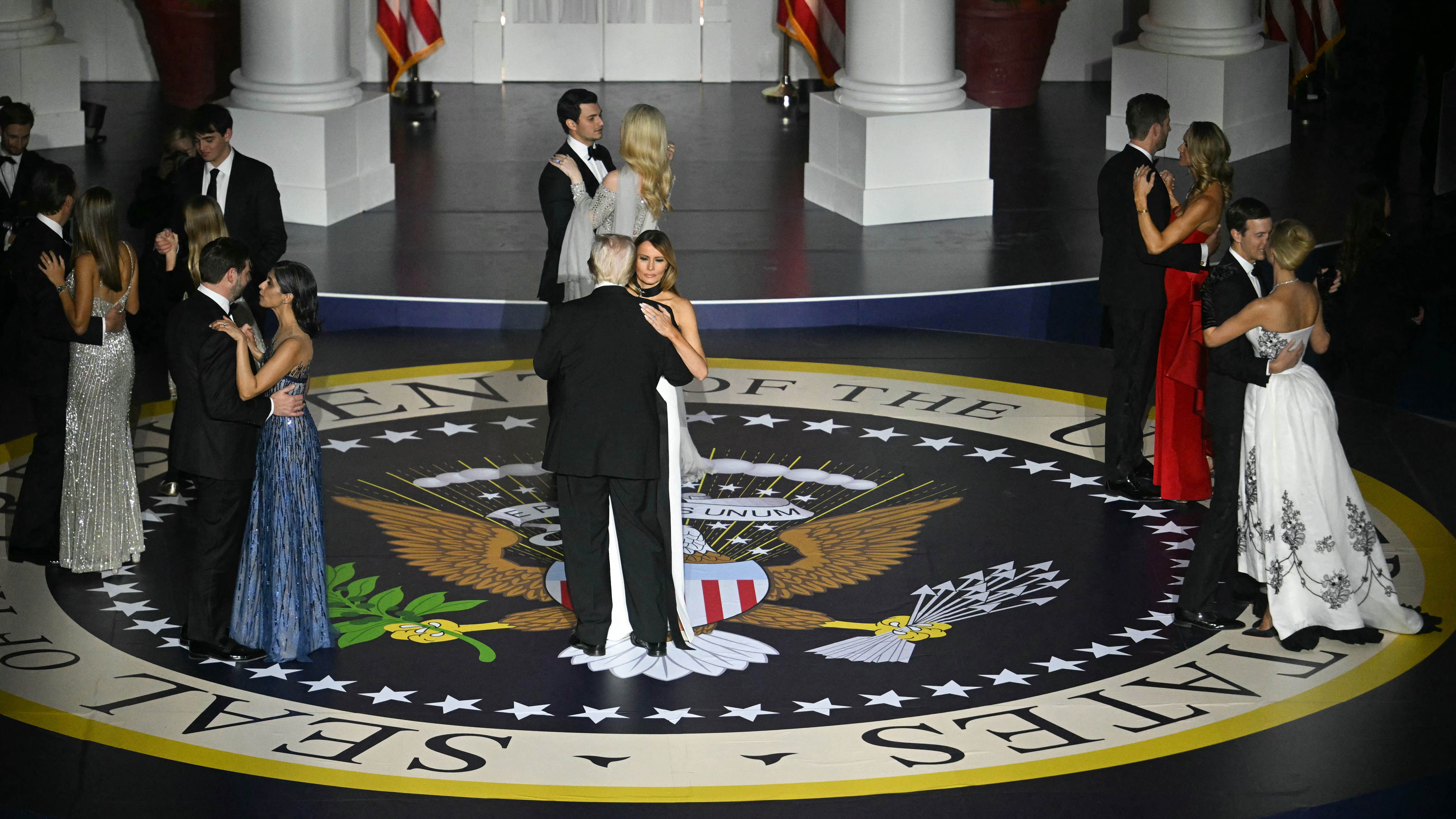 The Trumps and Vances are joined dancing by Ivanka Trump and Jared Kushner and other members of Trumps family