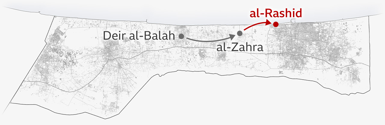 Map showing route to al-Rashid street