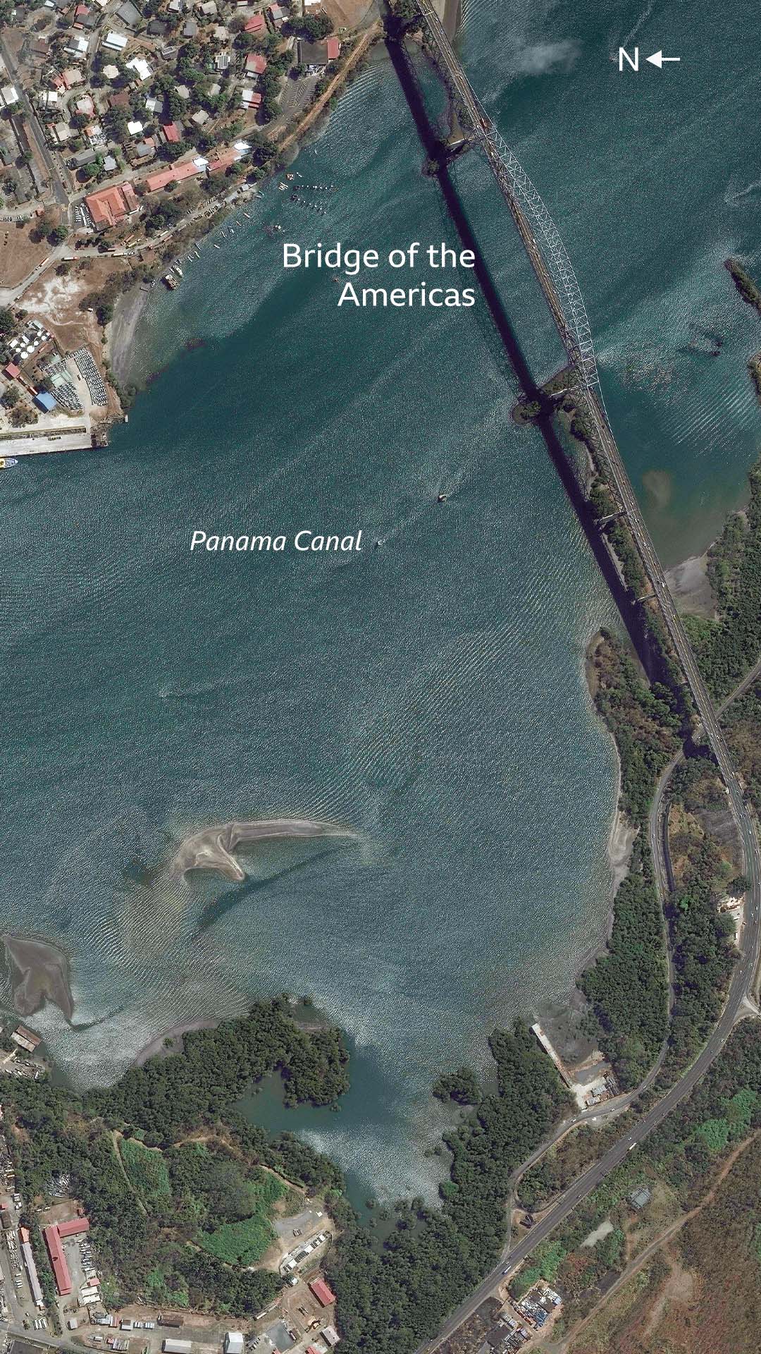 Satellite image of the Bridge of the Americas in March 2024