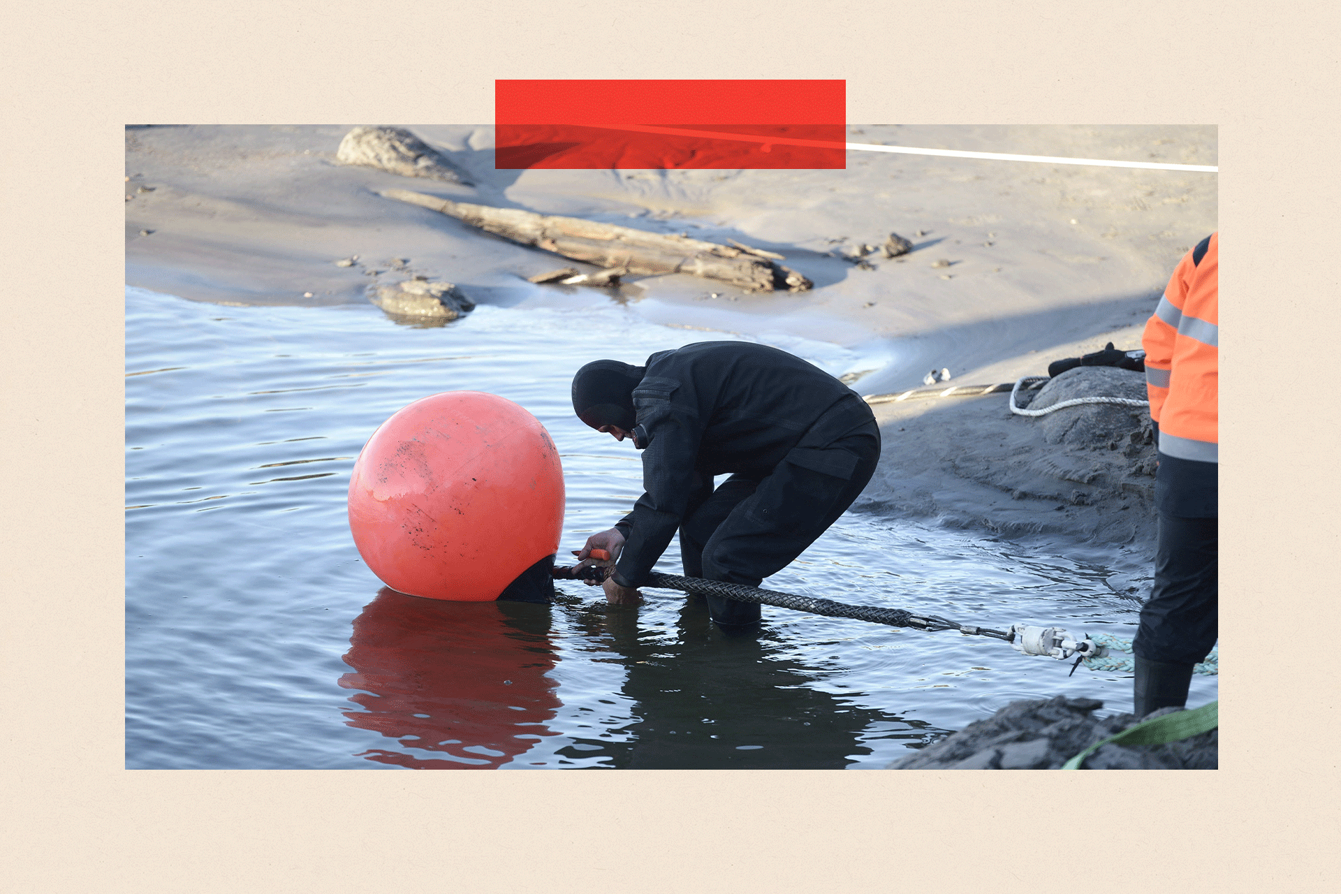 C-Lion1 submarine telecommunications cable being laid to the bottom Baltic Sea from the military base island Santahamina in Helsinki, Finland on October 12, 2015