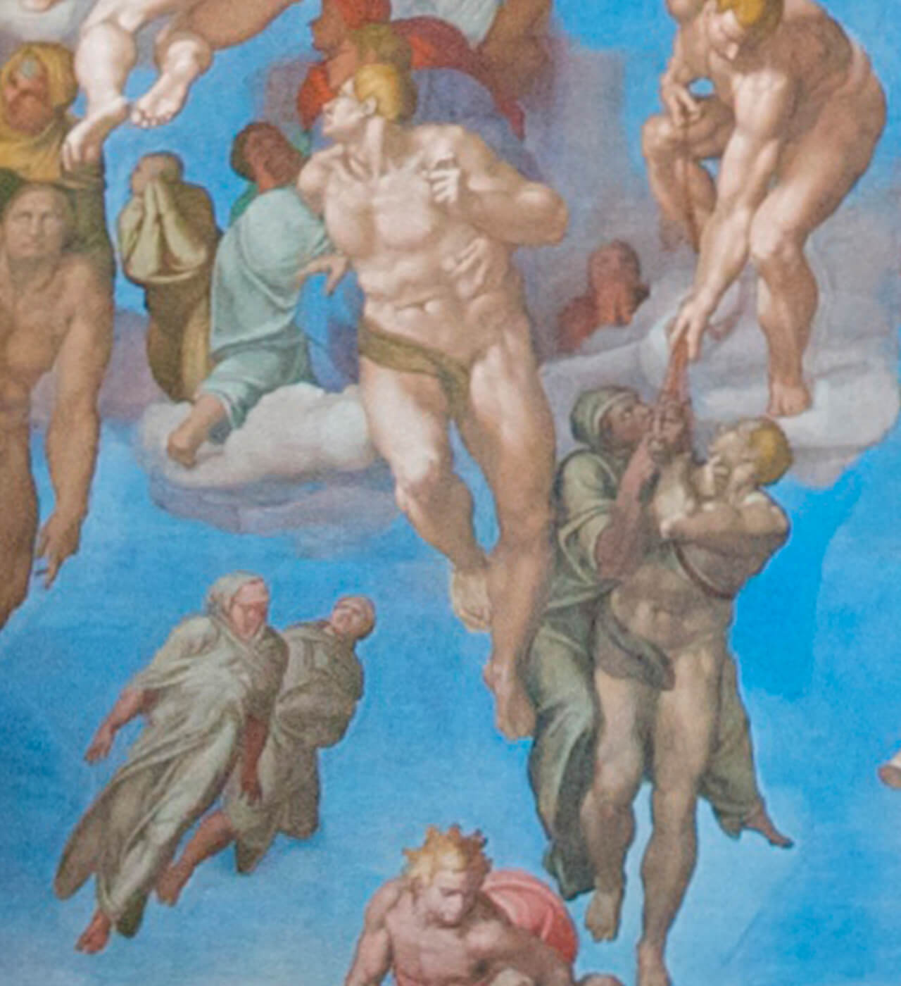 Photo of people ascending to Heaven in the Last Judgement fresco of the Sistine Chapel