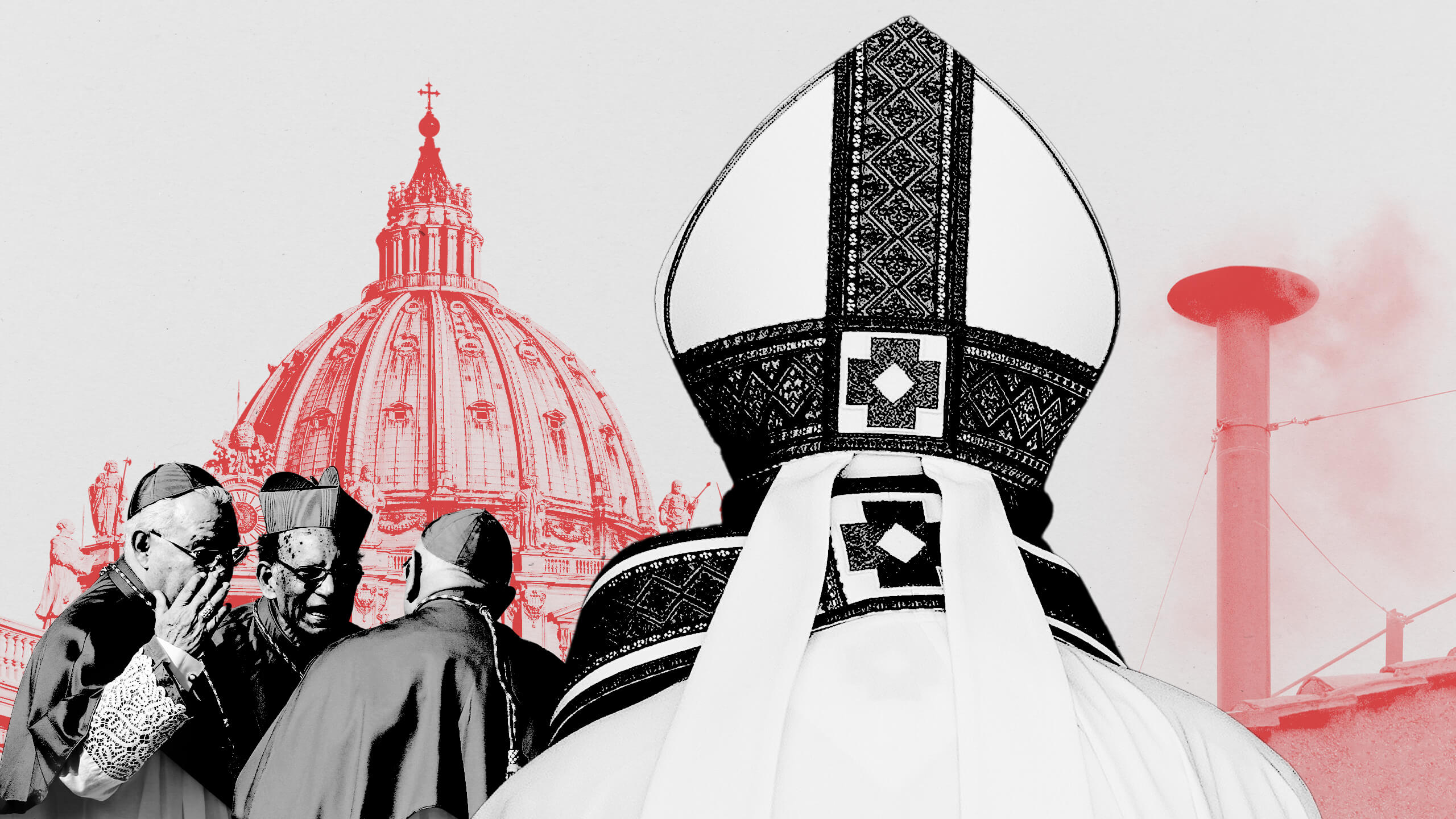 Graphic showing Pope's mitre and cardinals