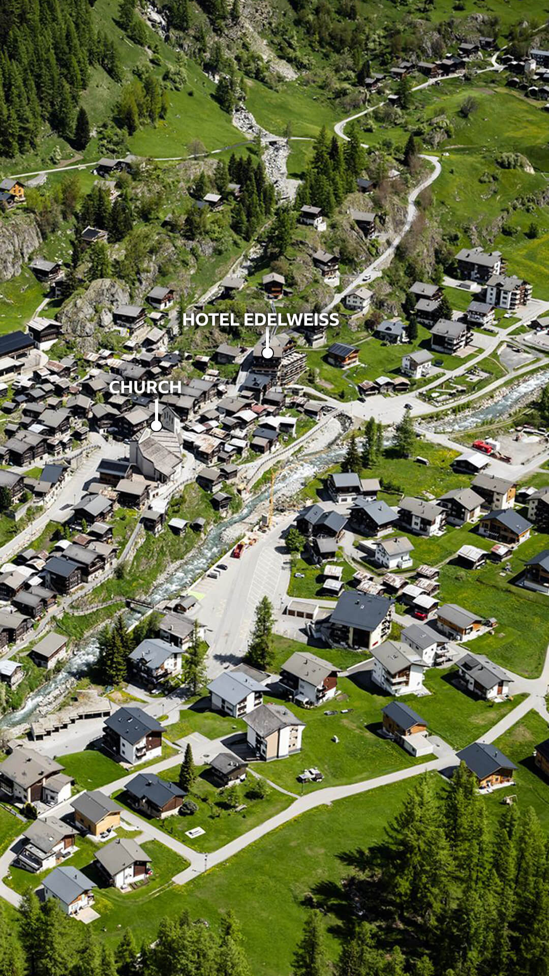 Aerial image of the village of Blatten