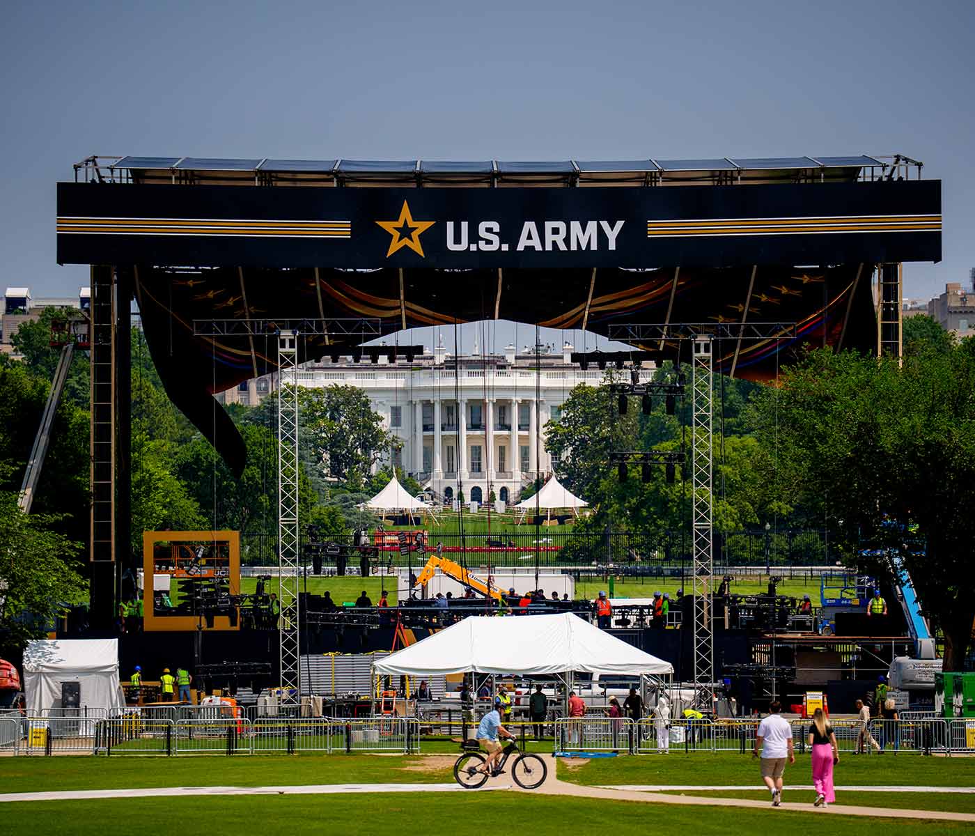 The presidential viewing platform on the Ellipse, with the White House in the background