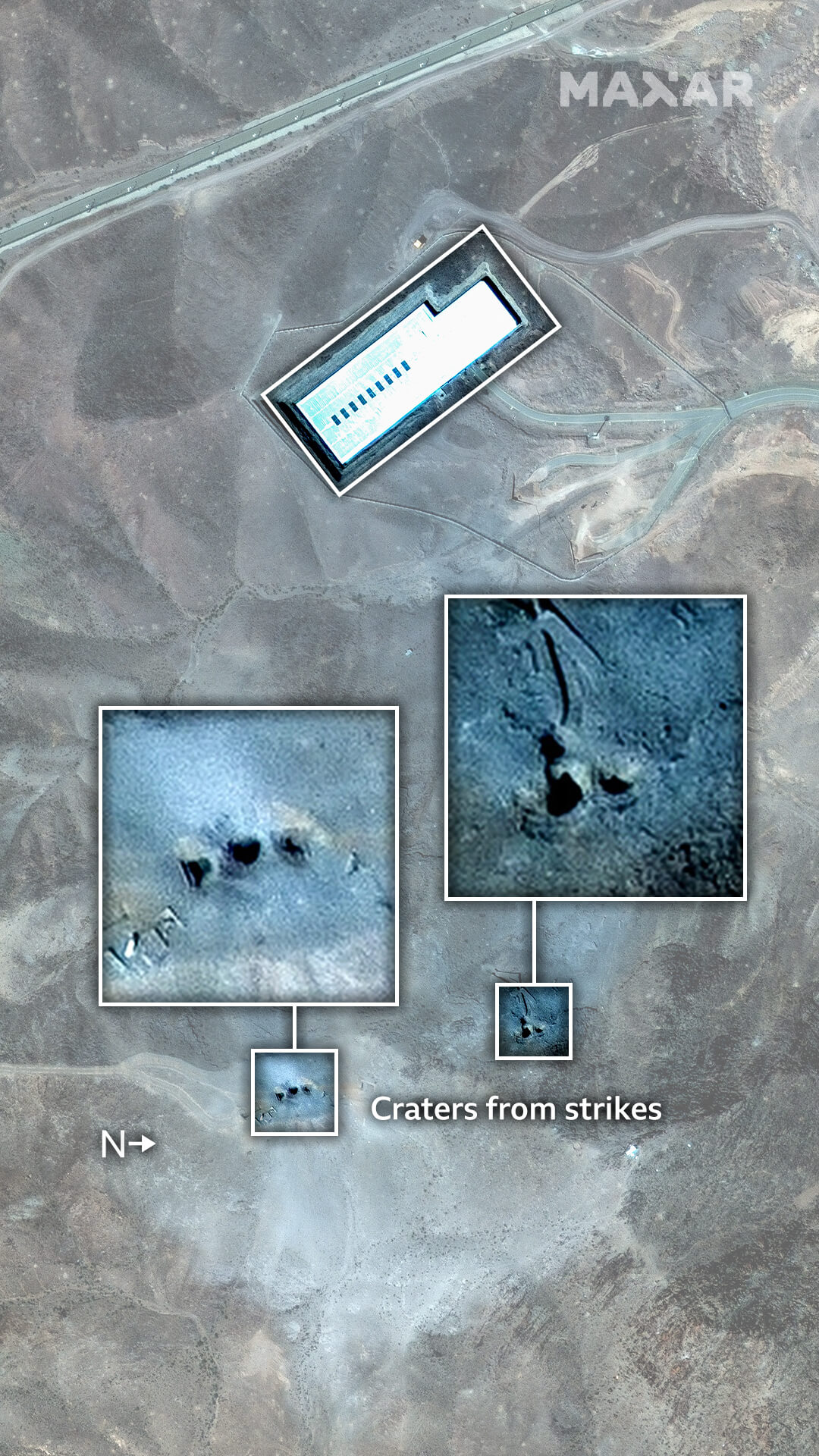 Close-up images of the crater holes have been added, showing three clear holes in the two locations