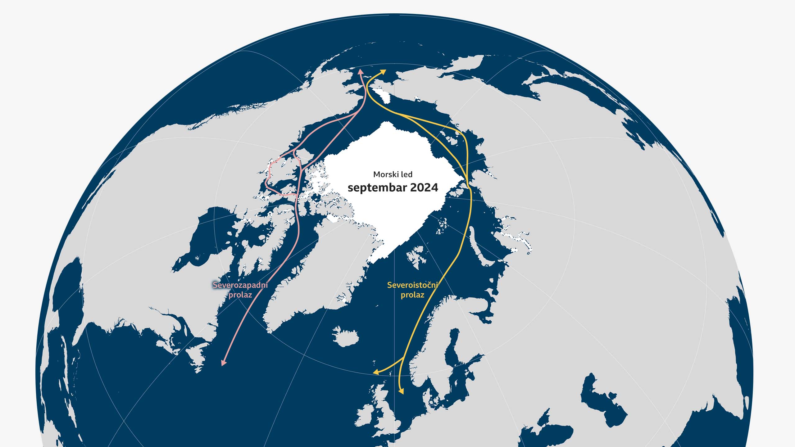 Mapa na kojoj su prikazane glavne brodske linije kroz Arktik