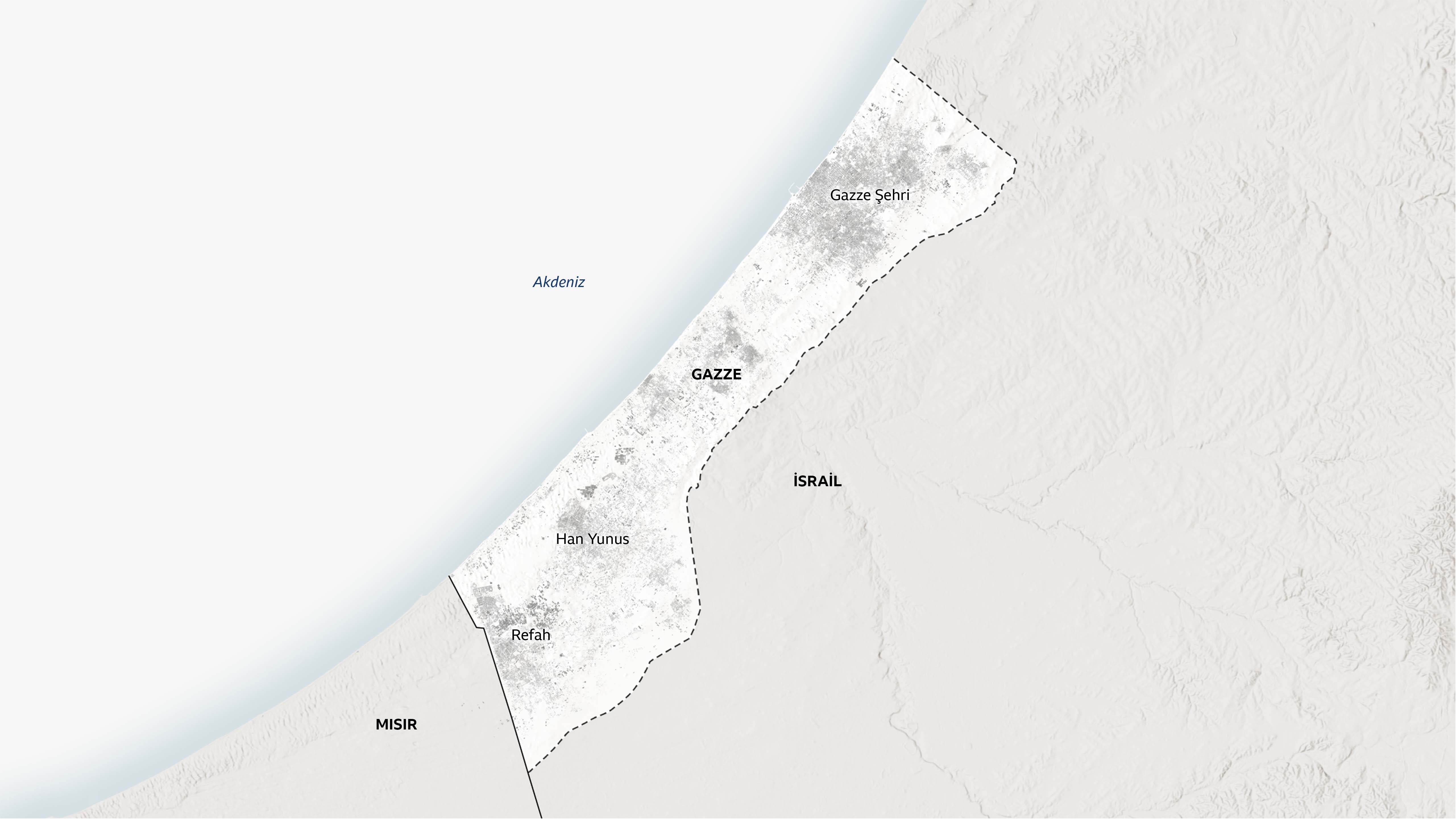 Gazze'deki büyük kentleri gösteren bir harita