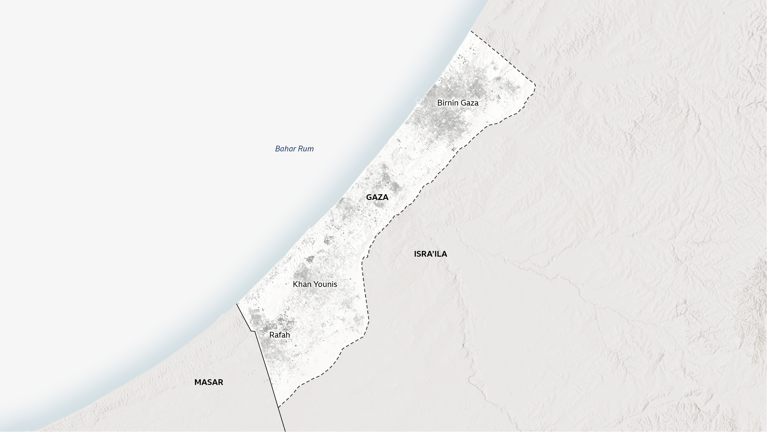 Taswirar Gaza da ke nuna wuraren da aka sanya alamar rusau.