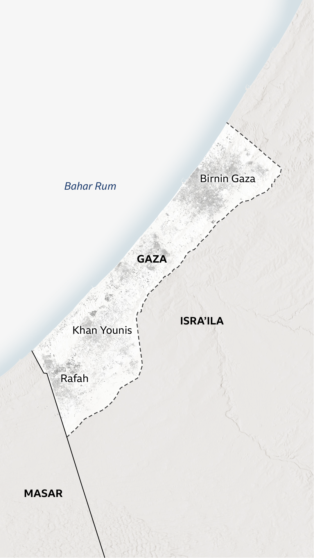 Taswirar Gaza da ke nuna wuraren da aka sanya alamar rusau.