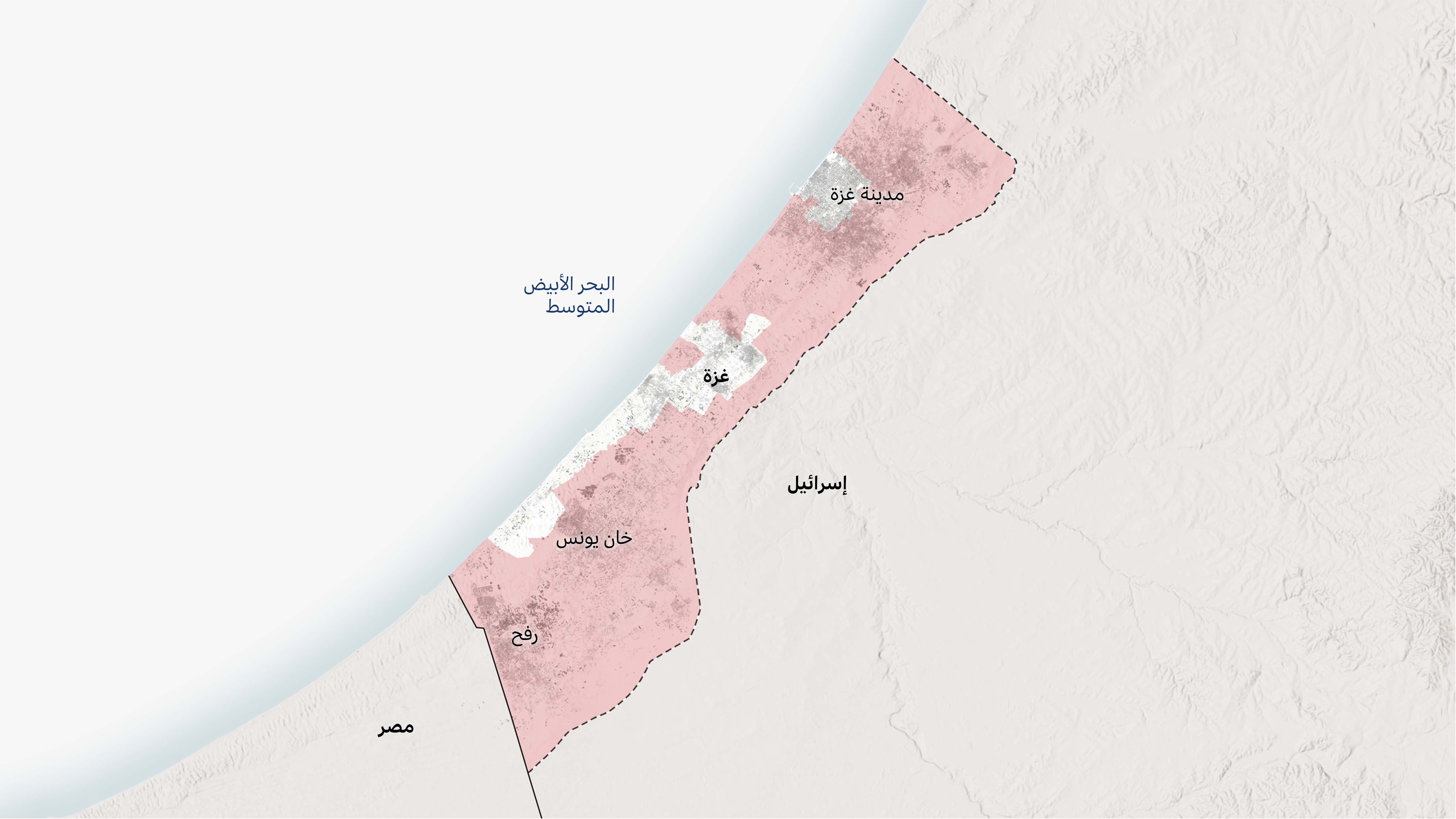 خريطة لقطاع غزة تظهر نطاق سيطرة الجيش الإسرائيلي، وتُظهر أن معظم الأراضي الواقعة خارج المنطقة الإنسانية في المواصي أصبحت خاضعة للسيطرة الإسرائيلية.