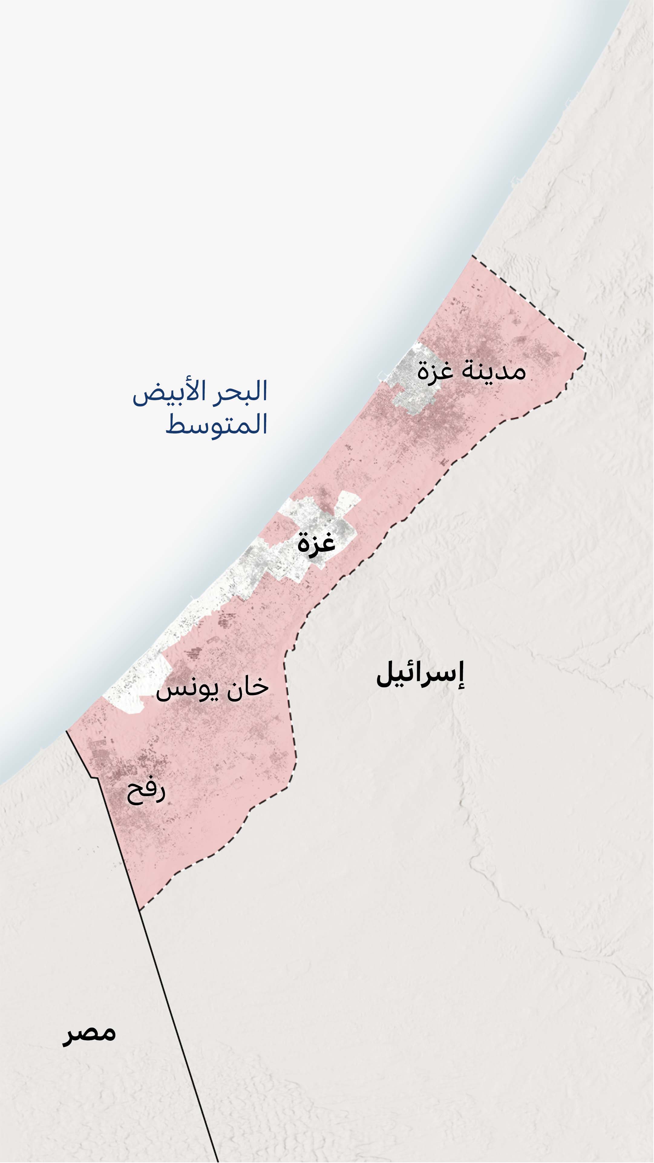 خريطة لقطاع غزة تظهر نطاق سيطرة الجيش الإسرائيلي، وتُظهر أن معظم الأراضي الواقعة خارج المنطقة الإنسانية في المواصي أصبحت خاضعة للسيطرة الإسرائيلية.