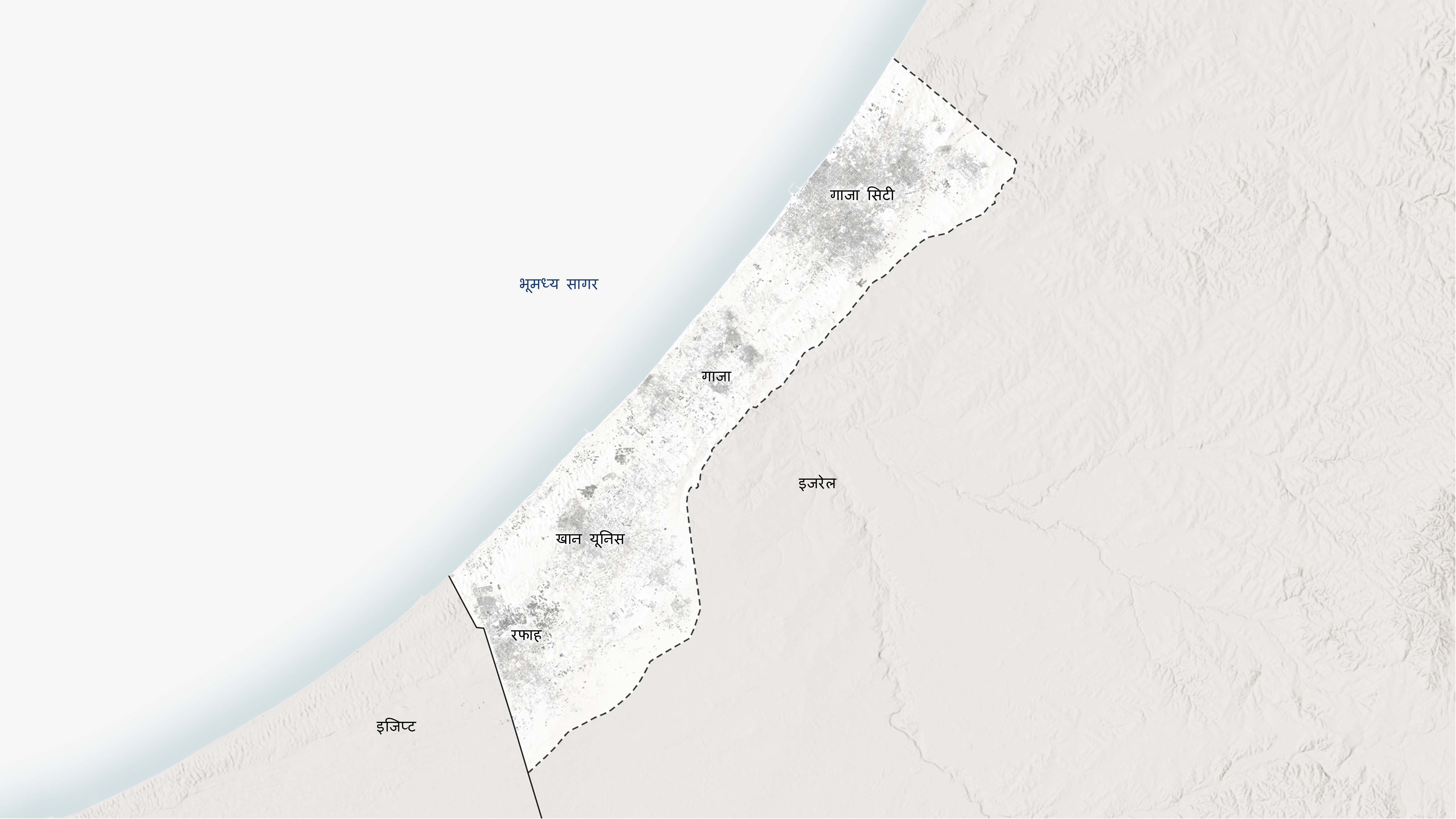 गाजामा रफाह, खान यूनिस र गाजा सिटी सङ्केत गरिएको नक्सा