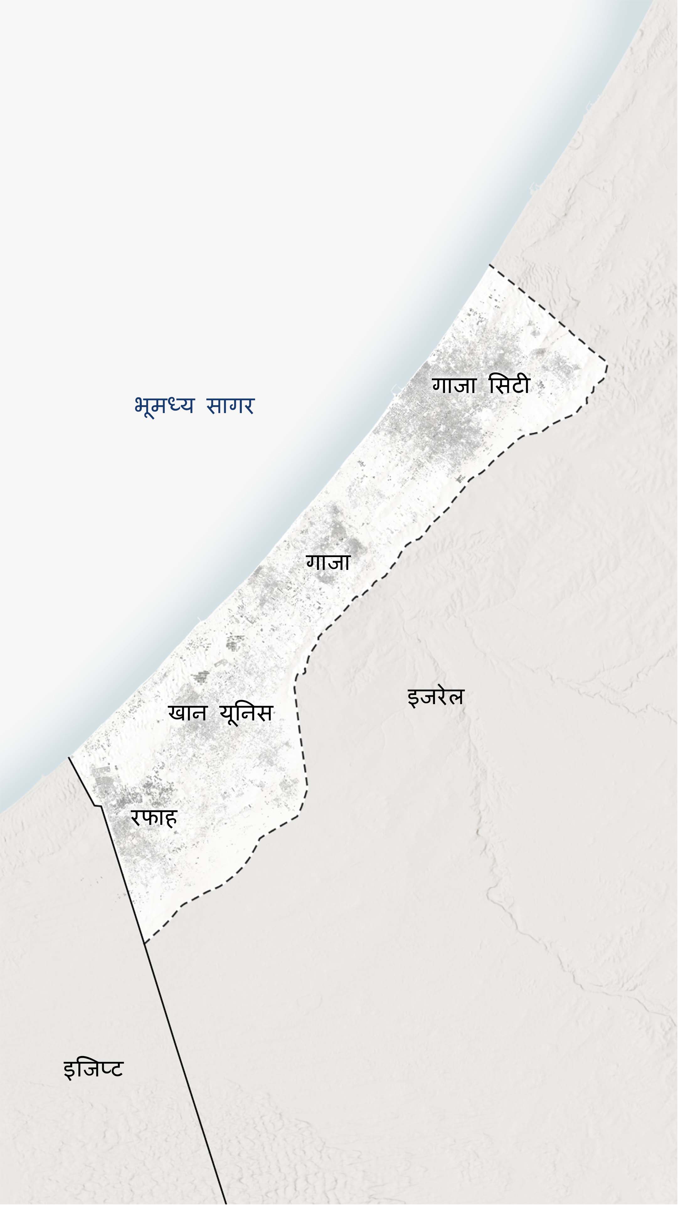 गाजामा रफाह, खान यूनिस र गाजा सिटी सङ्केत गरिएको नक्सा