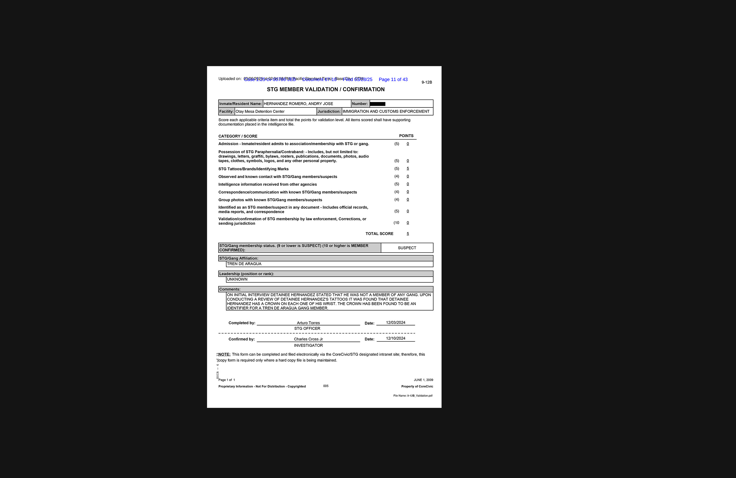 Security Threat Gang assessment document