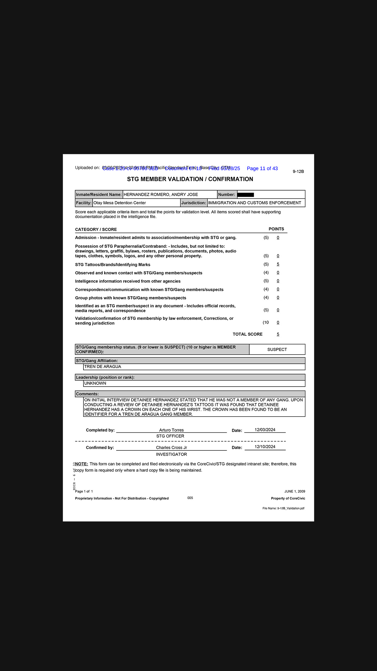 Security Threat Gang assessment document