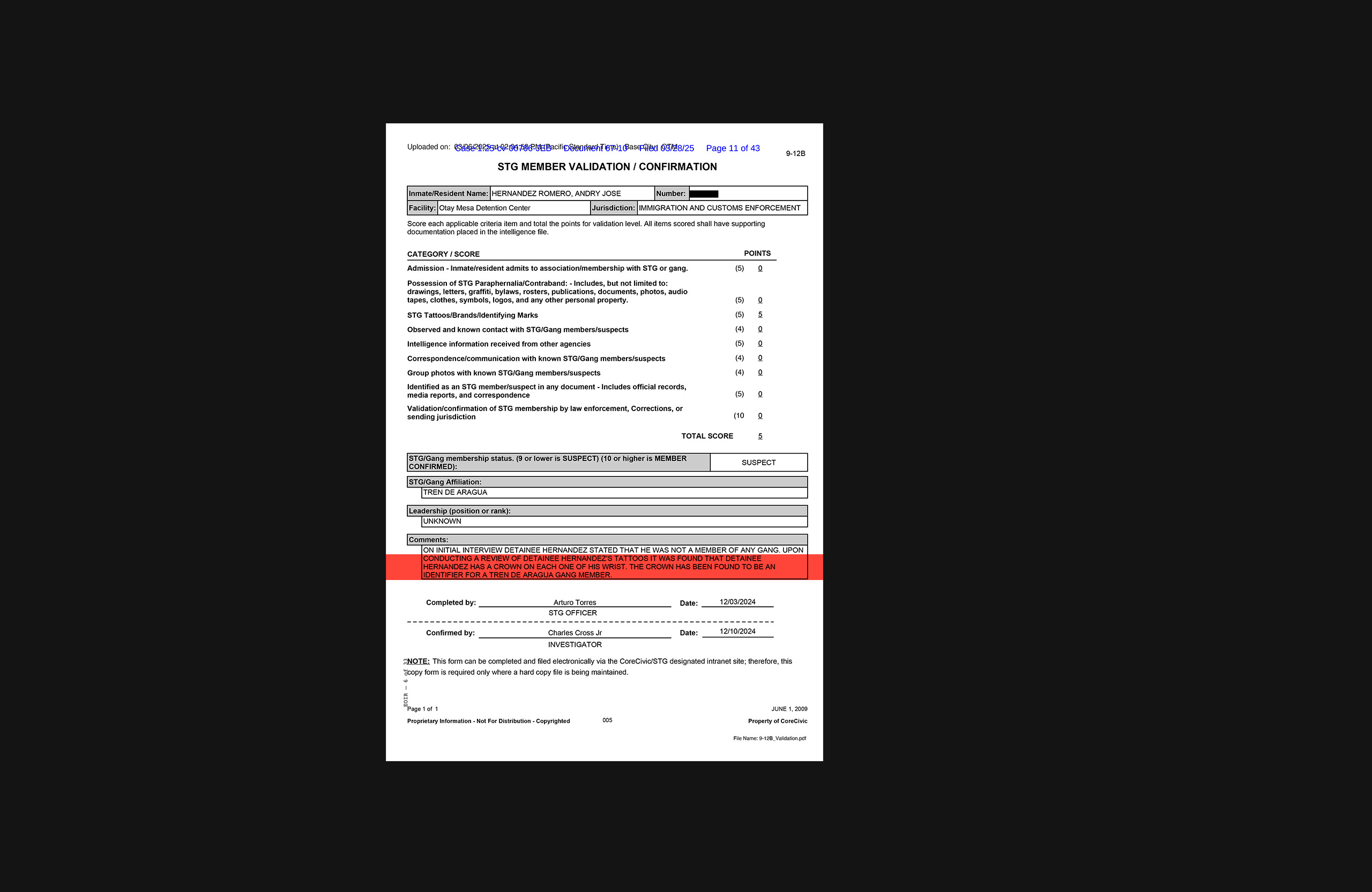 Document with text highlighted