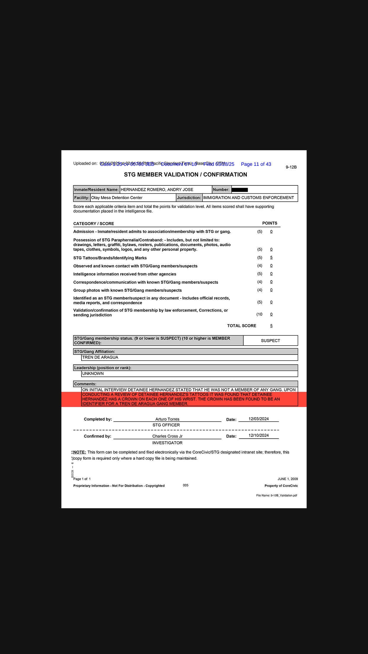 Document with text highlighted