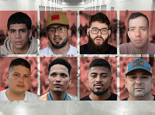 Fotografías de los migrantes venezolanos. Arriba de izquierda a derecha: Joén Suárez, Arturo Suárez, Wilken Flores y Andry Hernández. Abajo: Andy Perozo, Mervin Yamarte, Edwuar Hernández y Ringo Rincón. 