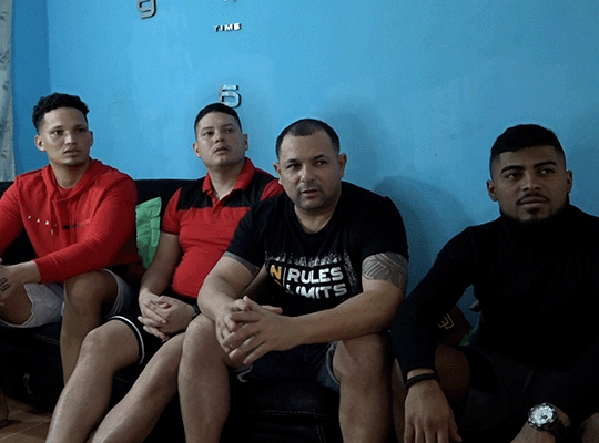 Mervin Yamarte, Andy Perozo, Ringo Rincón y Edwuar Hernández durante su entrevista con BBC Mundo en el estado Zulia, en Venezuela.