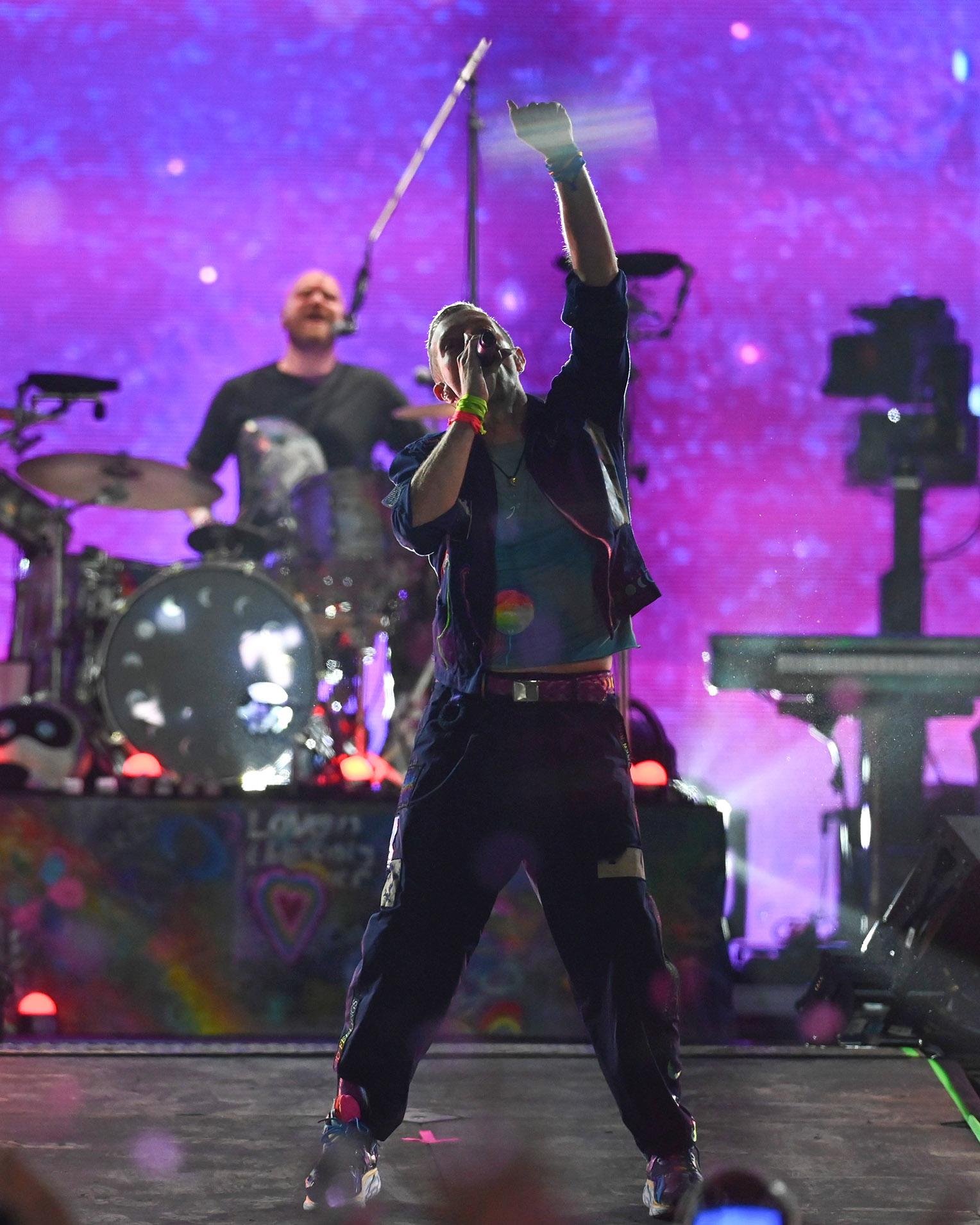 Chris Martin from Coldplay on stage at Glastonbury