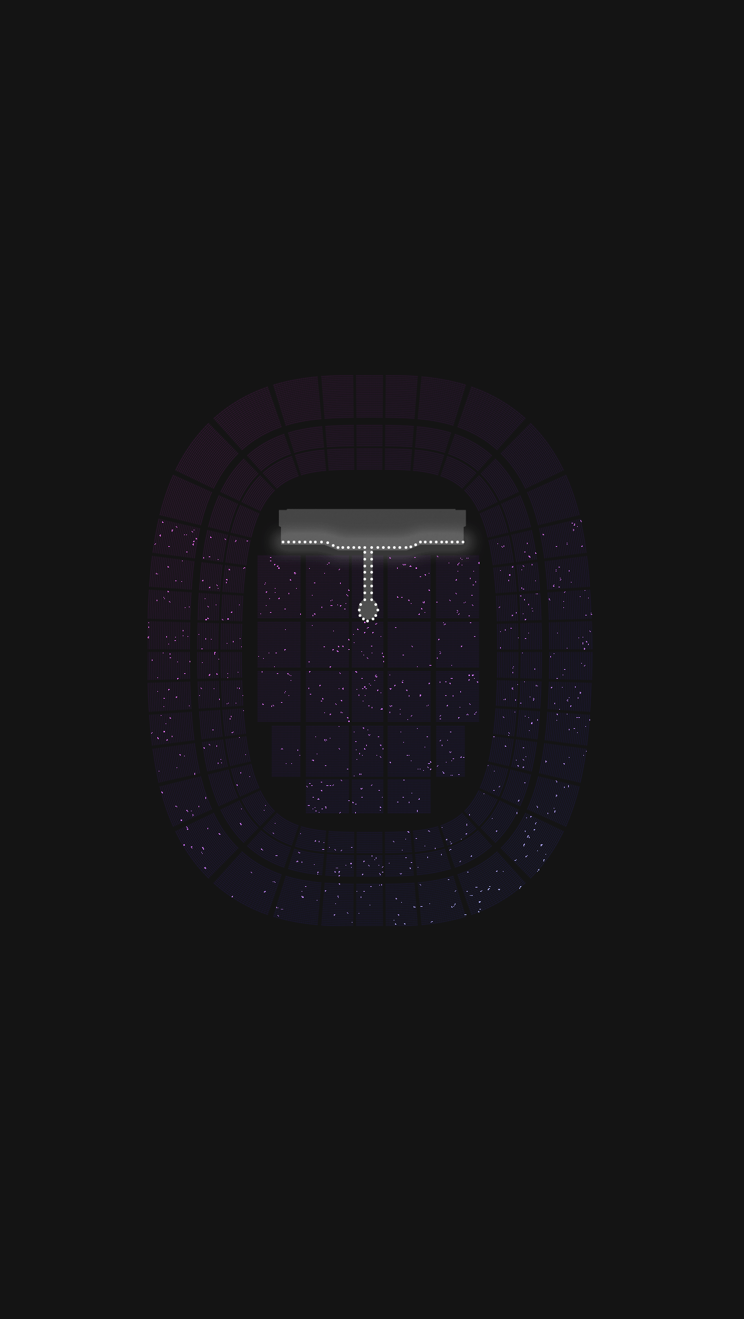 The same image again but this time with just 5% of seats showing - the staging areas has expanded to include a catwalk.