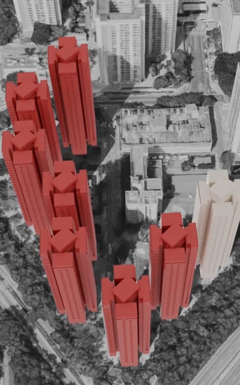 A 3D model of Wang Fuk Court in Hong Kong where a fire devastated seven apartment blocks