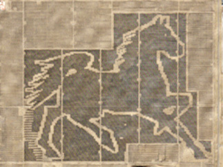 白色方框所標示區域的近景畫面,可見太陽能板勾勒出一匹奔馳的駿馬輪廓