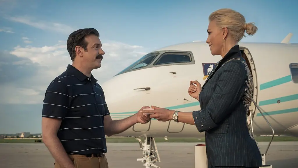 Brandan Hunt, Jason Sudeikis and Tanya Reynolds in Ted Lasso (Credit: Apple TV)