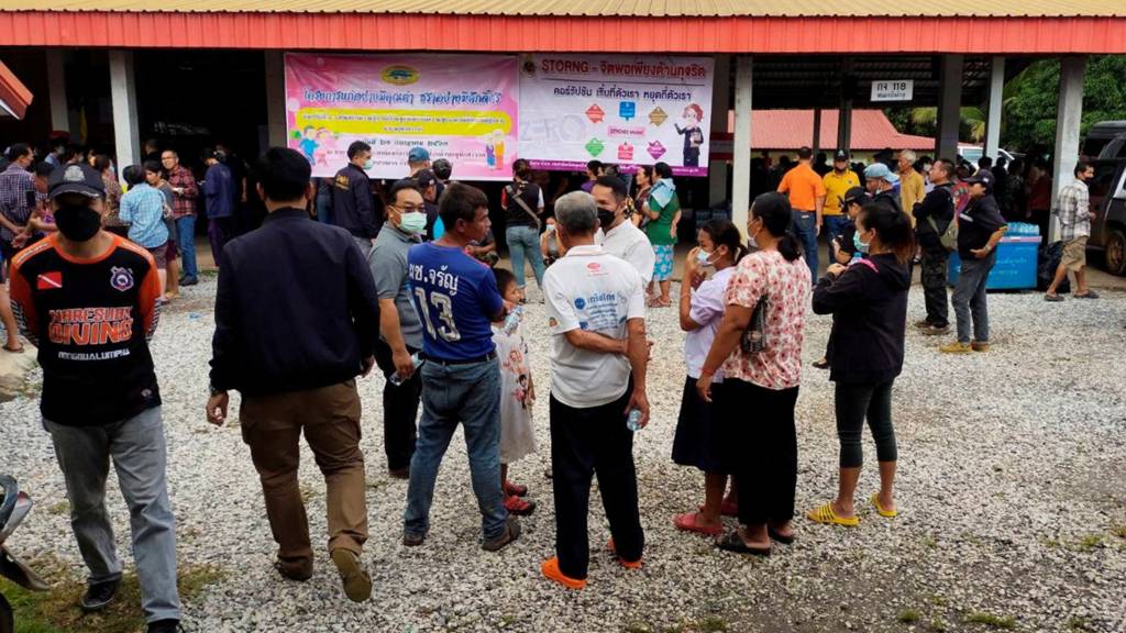 People gather at the childcare facility in Nong Bua Lamphu