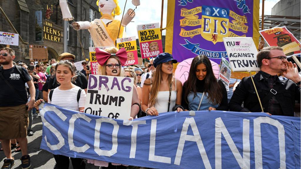 Donald Trump Us President In Scotland Amid Protests Bbc News 