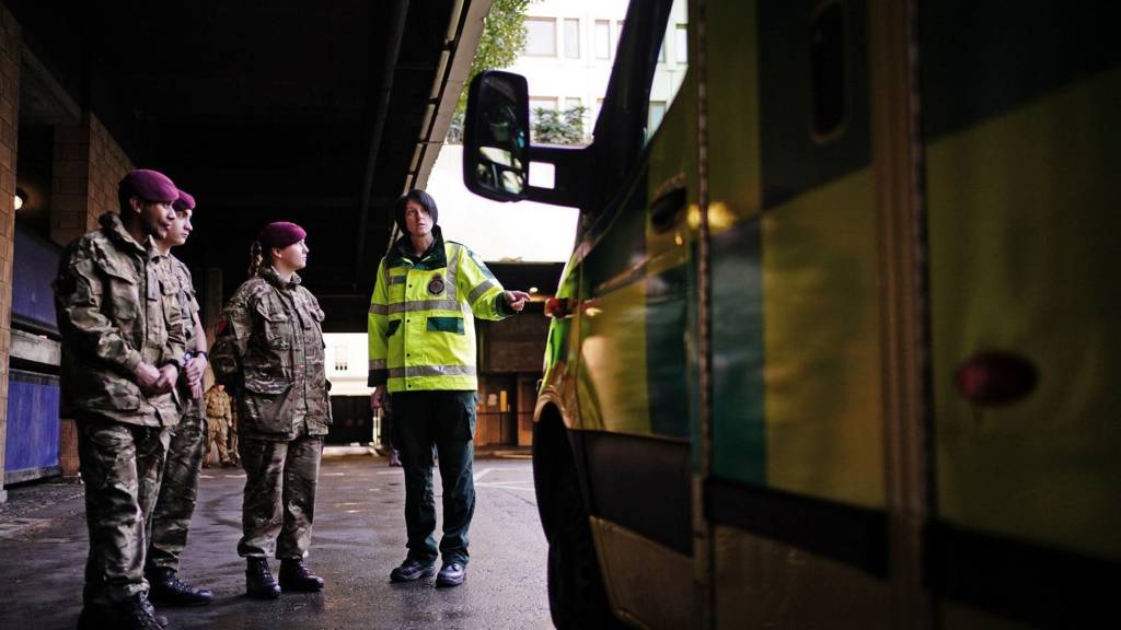 Military personnel from the Household Division take part in ambulance driver training at Wellington Barracks in London, as they prepare to provide cover for ambulance workers on December 21 and 28 when members of the Unison, GMB and Unite unions take industrial action over pay