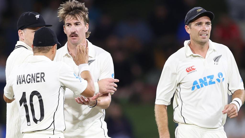 New Zealand players celebrate a wicket