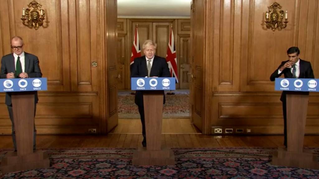 PM Boris Johnson, Chancellor Rishi Sunak and Sir Patrick Vallance speak