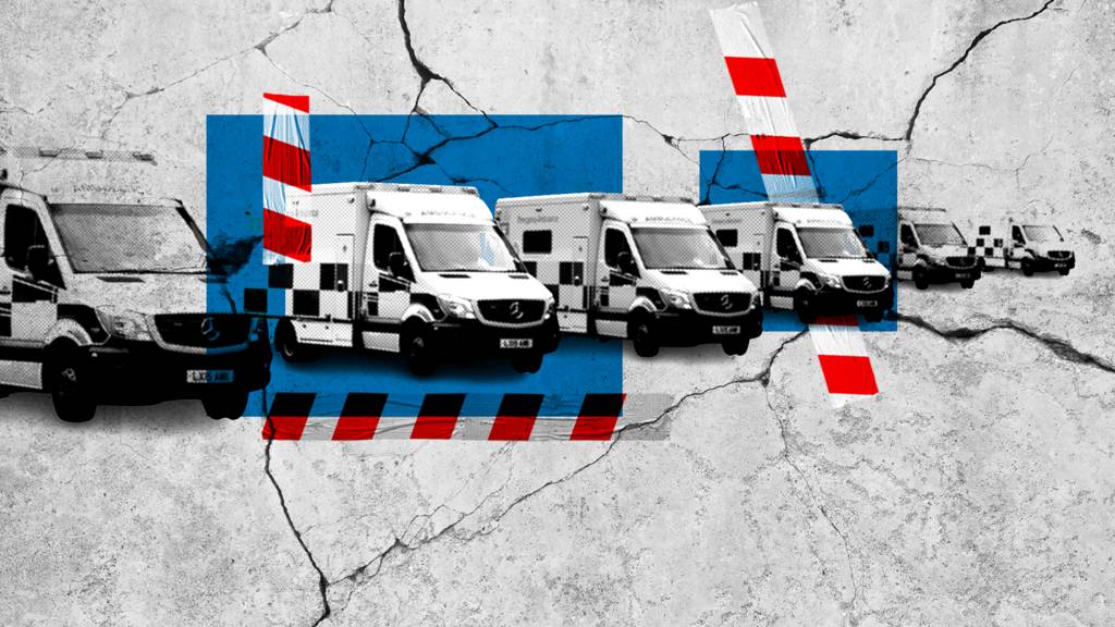 A BBC graphic showing a line of ambulances