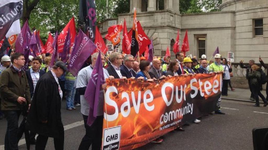 Steel workers march