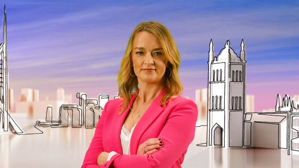 Laura Kuenssberg stands with her arms crossed
