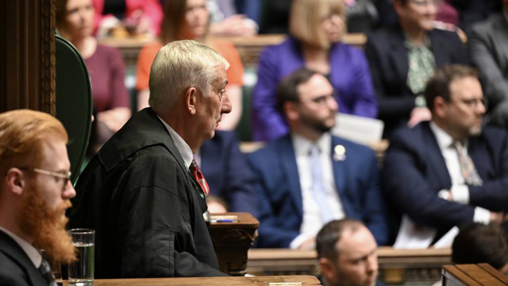 Speaker Lindsay Hoyle looks on during PMQs in the House of Commons on 21 February