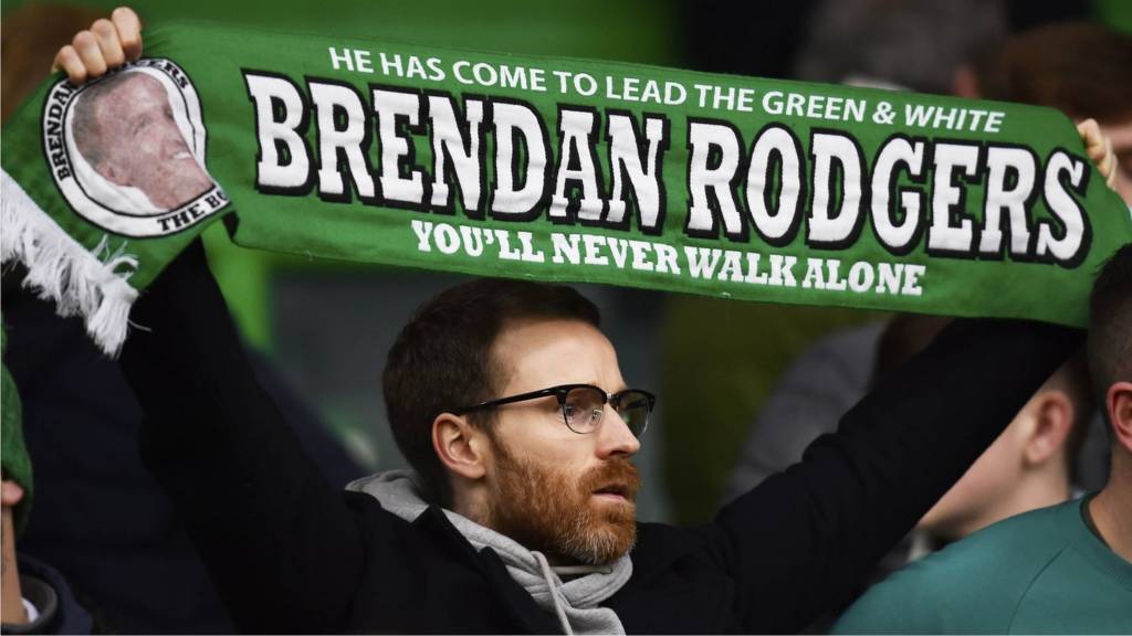 Celtic fan with a Brendan Rodgers scarf