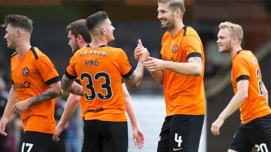 Frederic Frans celebrates for Dundee United